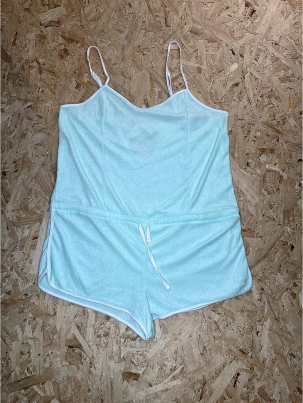 Op Ocean Pacific Terry Cloth Romper Womens XL Mint Green Sleeveless Jumpsuit